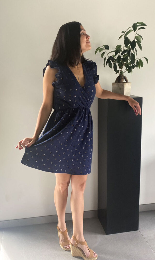 Robe en gaze de coton bleu femme