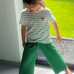 Pantalon large enfant vert et T-Shirt rayé vert