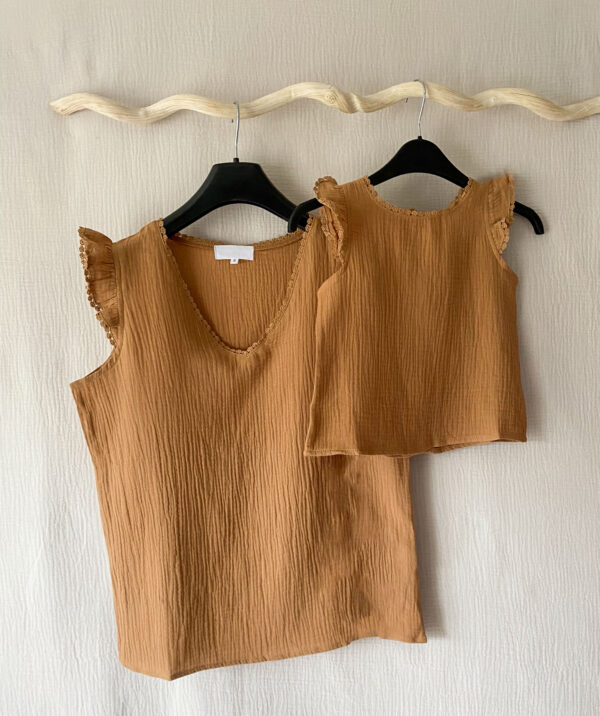 Top en gaze de coton matchy matchy camel